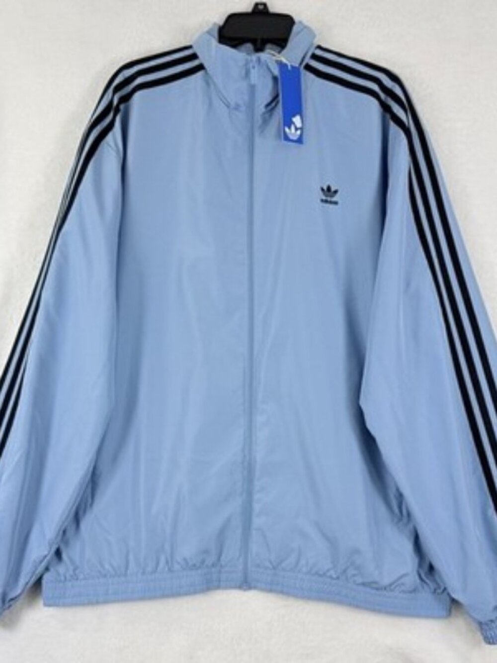 Adidas Originals Track Jacket Medium Ash Blue Black 3 Stripes Full Zip New NWT